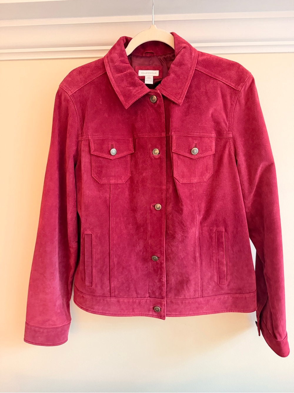 Charter Club Raspberry Suede leather Trucker Jacket